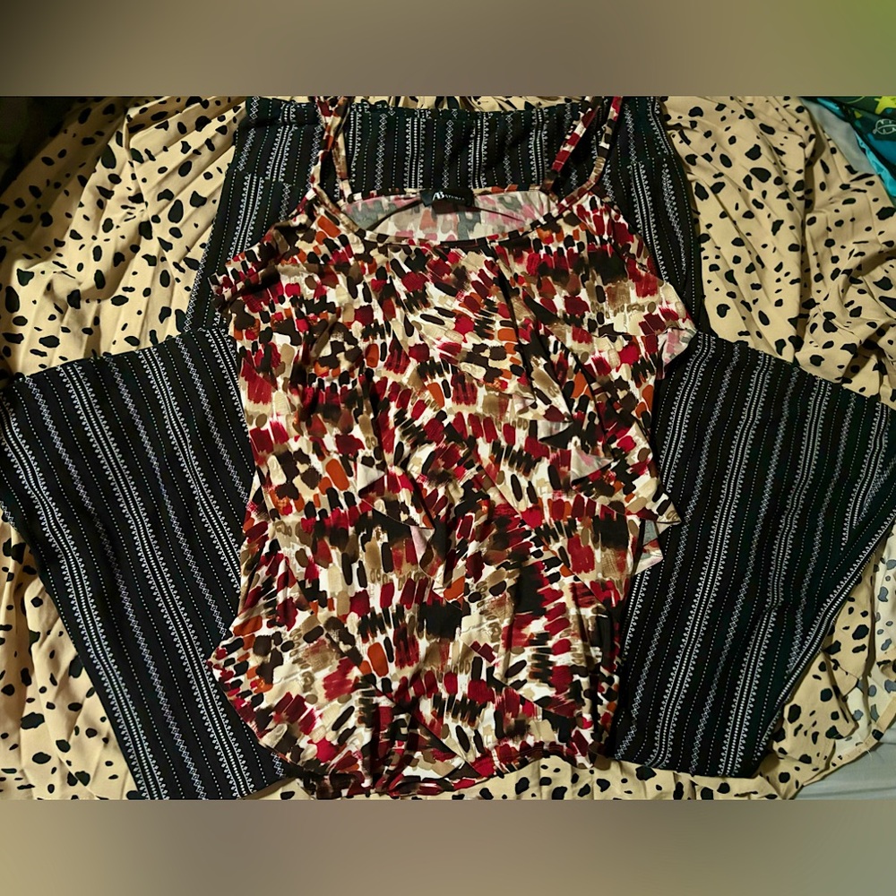 XL Chic Abstract Leopard Print Top & Striped Wide-Leg Pants Business Casual Set
